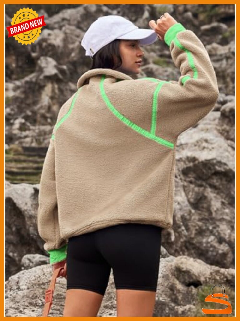 Womens Sherpa Fleece Quarter Zip Pullover Oversized Sweatshirt - Picture 5 of 6